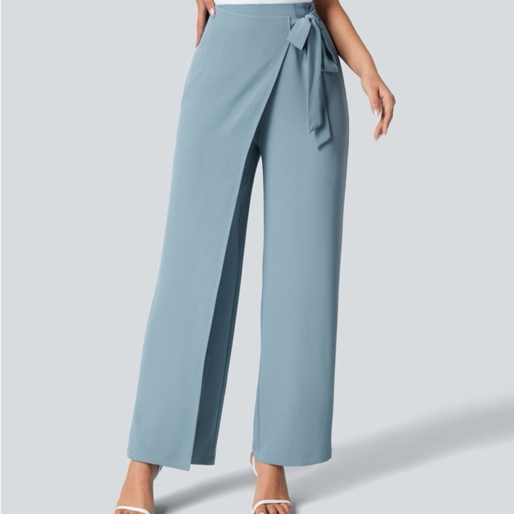 ❗️SOLD❗️HALARA Women's Light Blue Wide Leg Wrap Pants - Picture 1 of 4